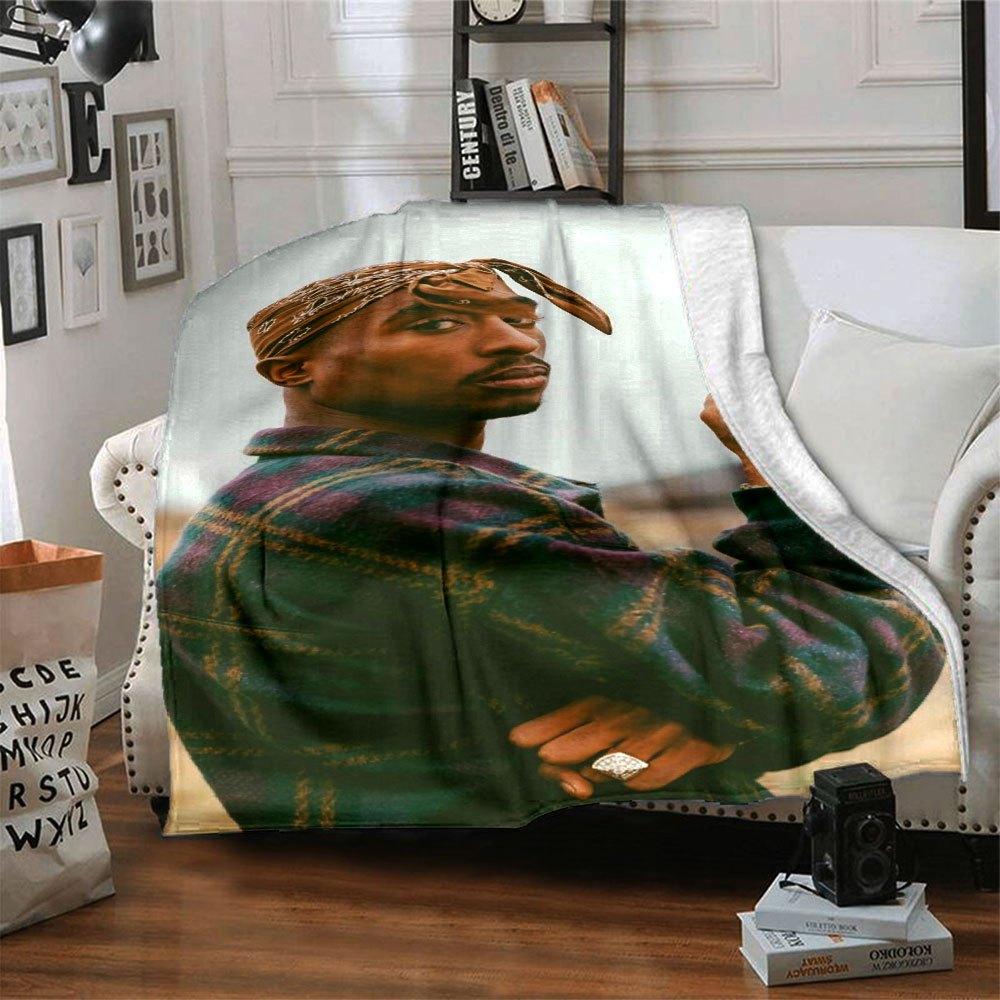 1 Stück 2Pac Hip Hop Decke Weich Leicht Ganzjahres Mehrzweck Überwurf für Sofa, Bett, Büro & Picknicks, Französischer Stil mit Ikonischem Albumcover & Zitaten