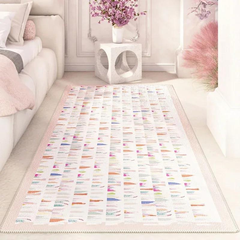 Colorful Geometric Bedside Carpet Cute Girl Decorative Rug Soft Striped Room Rugs Non-Slip Machine Washable Living Room Carpets
