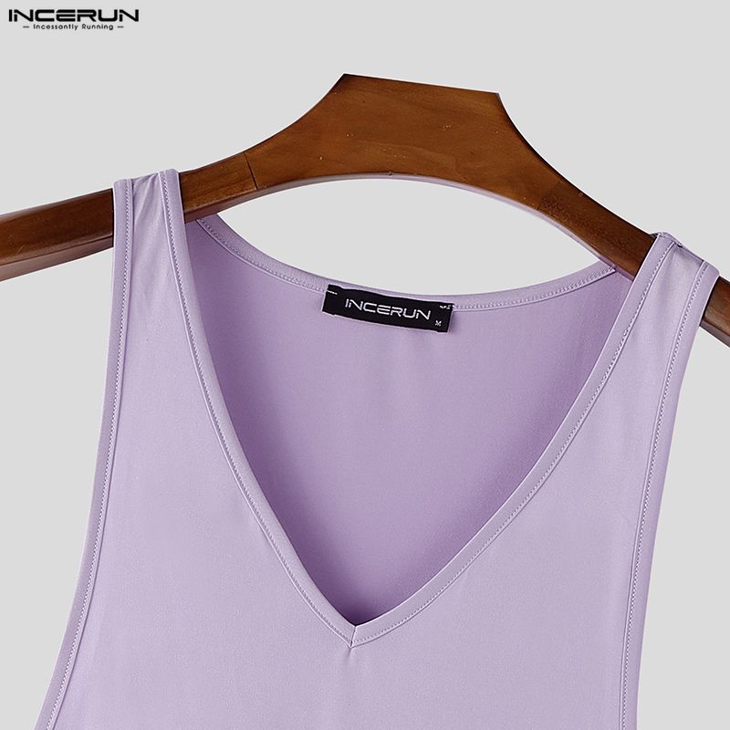INCERUN Summer Men V Neck Casual Sleeveless Strap Loose Tank Tops