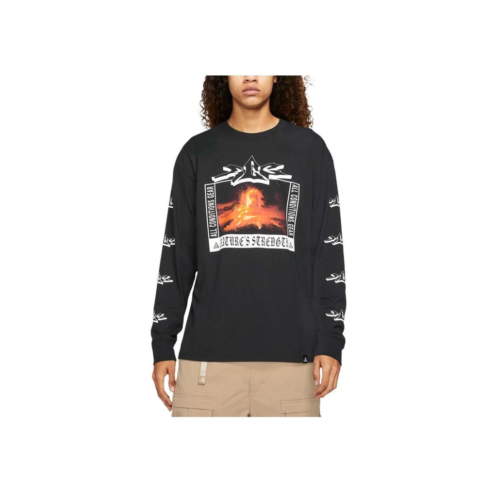 Nike Letter Brand Logo Print Round Neck Long Sleeve T-Shirt Men Tops Black DJ1141-010