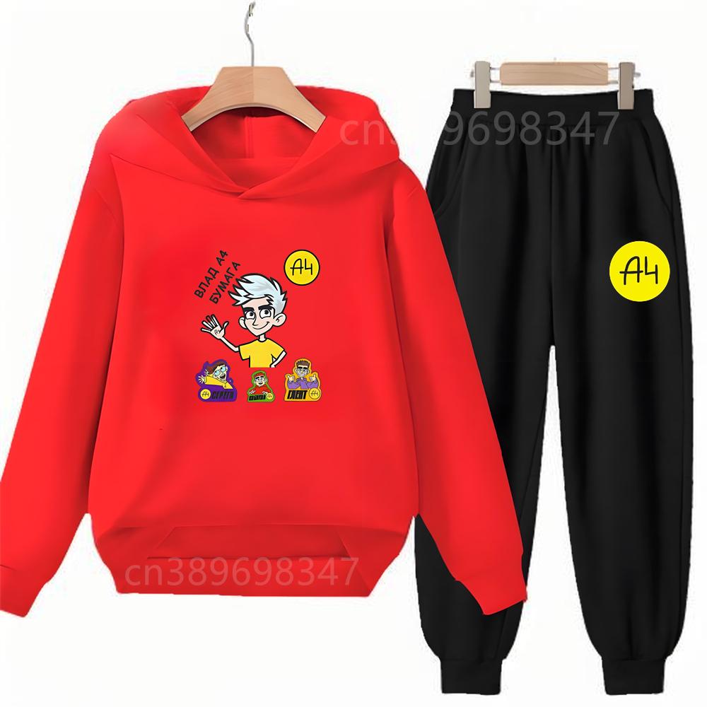 Merch A4 Gelik Lamba Children's Top+trousers Suit Hoodies Girls Boy Age 3-12 Coat Casual Toddler Sweatshirt Hood black Clothing