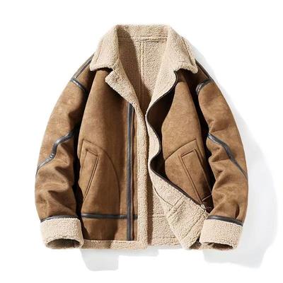 Herren-Fleece-gepolsterter Hirschleder-gepolsterter Mantel, Herbst- und Winterfell, ein lockerer Trend-Lamm-Fleece-Mantel