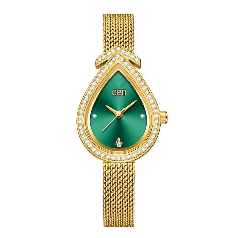 Yalalusi Teardrop Diamond Women's Gold Mesh Quartz Watch - Light Luxury, Waterproof, with Calendar
