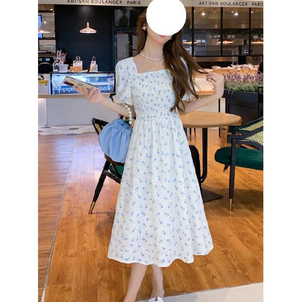 

Платье с цветочным принтом и квадратным вырезом, летнее новое, в стиле мори-гёрл, легкое, тонкое, юбка средней длины, новое M- (recommended 90-50kg)