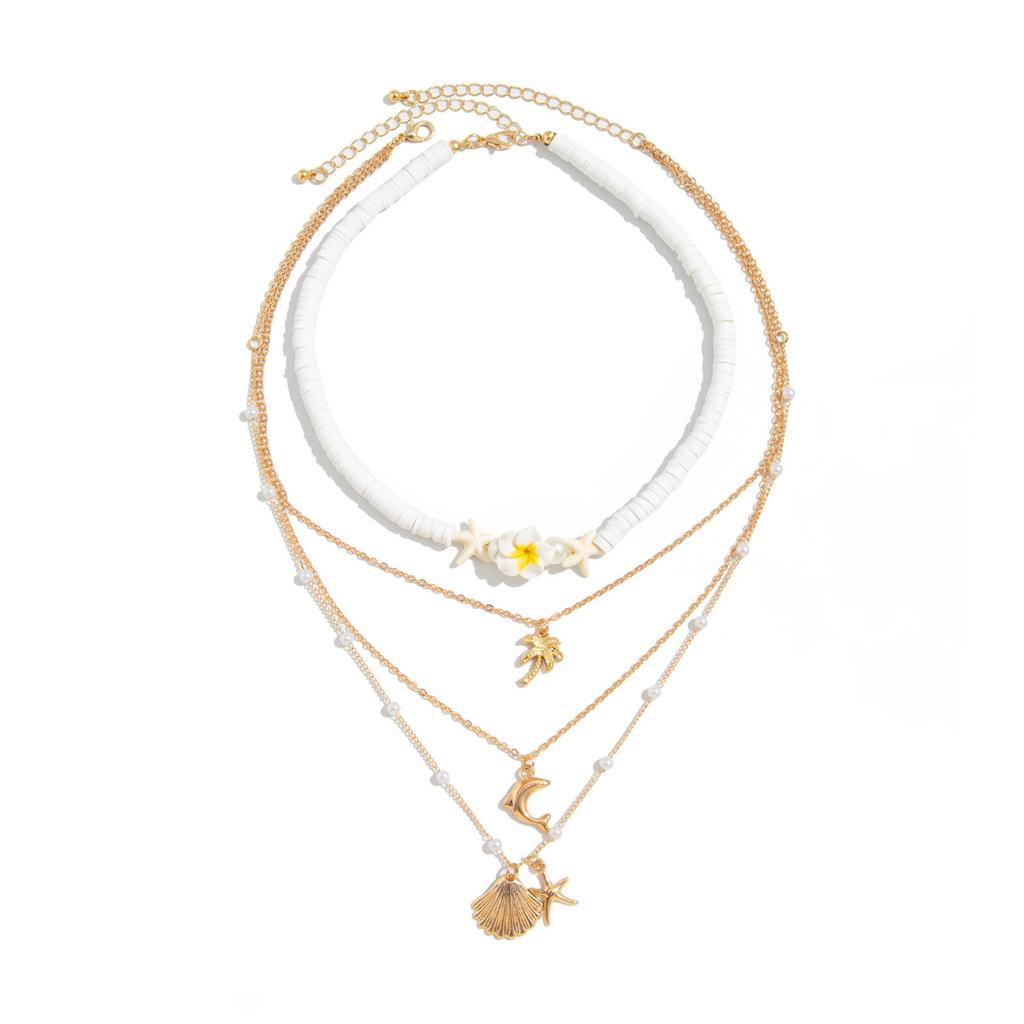 Natural Beach Jewelry Handmade Shell Necklace for Women Adjustable Soft Pottery Bead Multi-layer Neck Chain Accessories