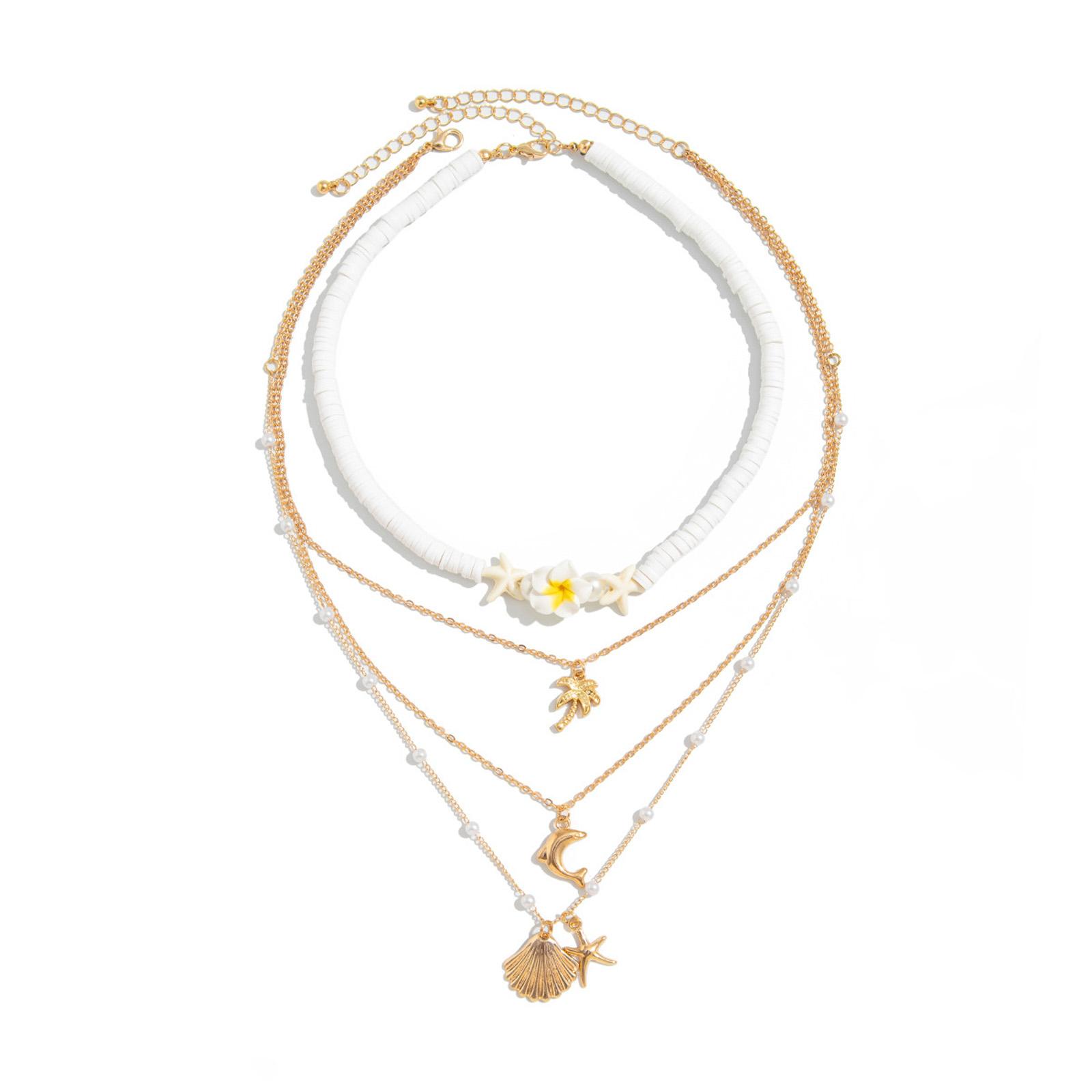 

Ожерелье из бусин из мягкой полимерной глины для женщин, регулируемая многослойная цепочка на шею, натуральные пляжные украшения, богемная модная бижутерия B