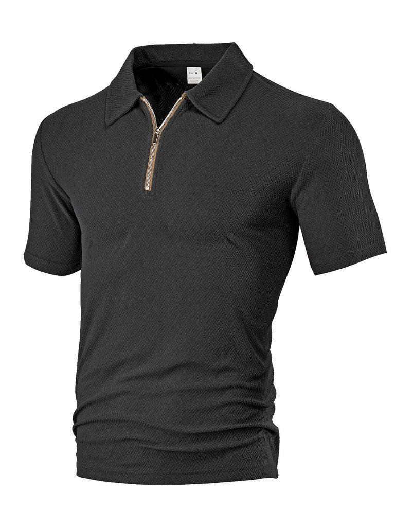 European and American Men's Clothing Summer New Casual Loose Towel Jacquard Cloth Zipper Placket Men's Short-sleeved Polo Shirt