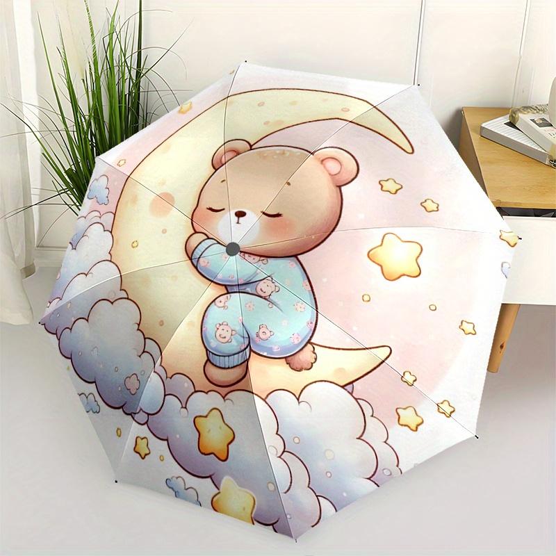 

1pc Bear on the Moon Automatic Opening and Closing Umbrella - Suitable for Various Occasions, Outdoor Activities, Lightweight and Durable Au