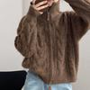 High Neck Zipper Sweater Cardigan Women'S Autumn And Winter New Loose Soft Waxy Fried Dough Twists Knitting Coat