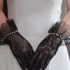 Atmungsaktive Brauthandschuhe Schleife Kurz Schwarz Fäustlinge Heilige Netzspitze Handschuhe Brautjungfern