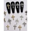 12Grids/Box Y2K Cross Mixed Style 3D Nail Art Rhinestone,Punk Gothic Alloy Cross Nail Decoration,Mixed 3D Nail Art Decoration For Manicure Supplies