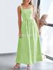 Women Square Neck Gingham Maxi Dress Sleeveless Spaghetti Strap Elastic Waist Flowy Long Summer Casual Dress