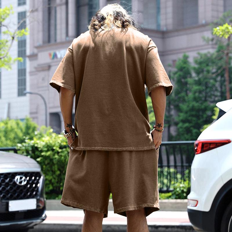 Set Estivo da Uomo Taglie Forti Tuta Sportiva Casual Larga T-shirt a Maniche Corte Pantaloncini Due Pezzi Abbigliamento da Uomo