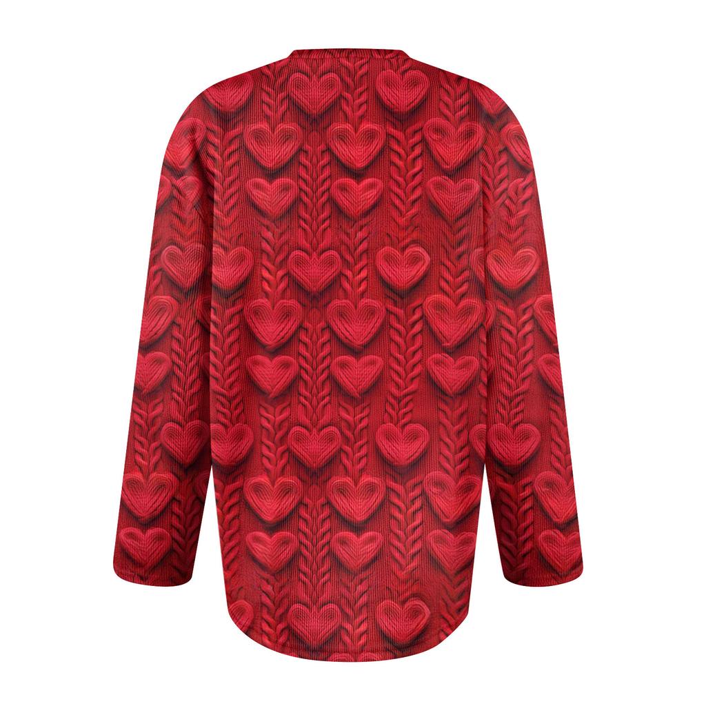 Giacca Cardigan alla Moda da Donna a Maniche Lunghe con Stampa di San Valentino