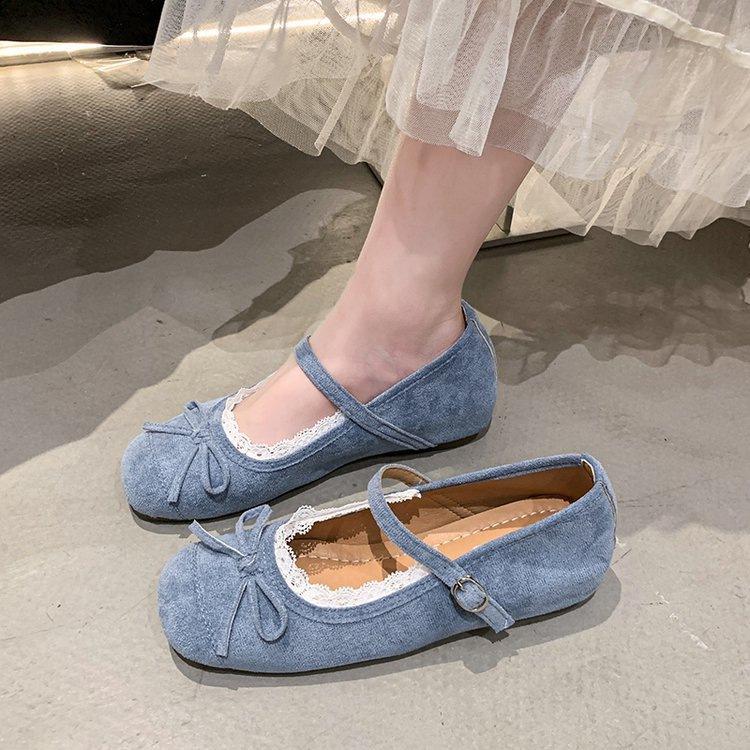 French fairy square head ballet shoes new autumn bow skirt single shoes soft-soled Mary Jane shoes