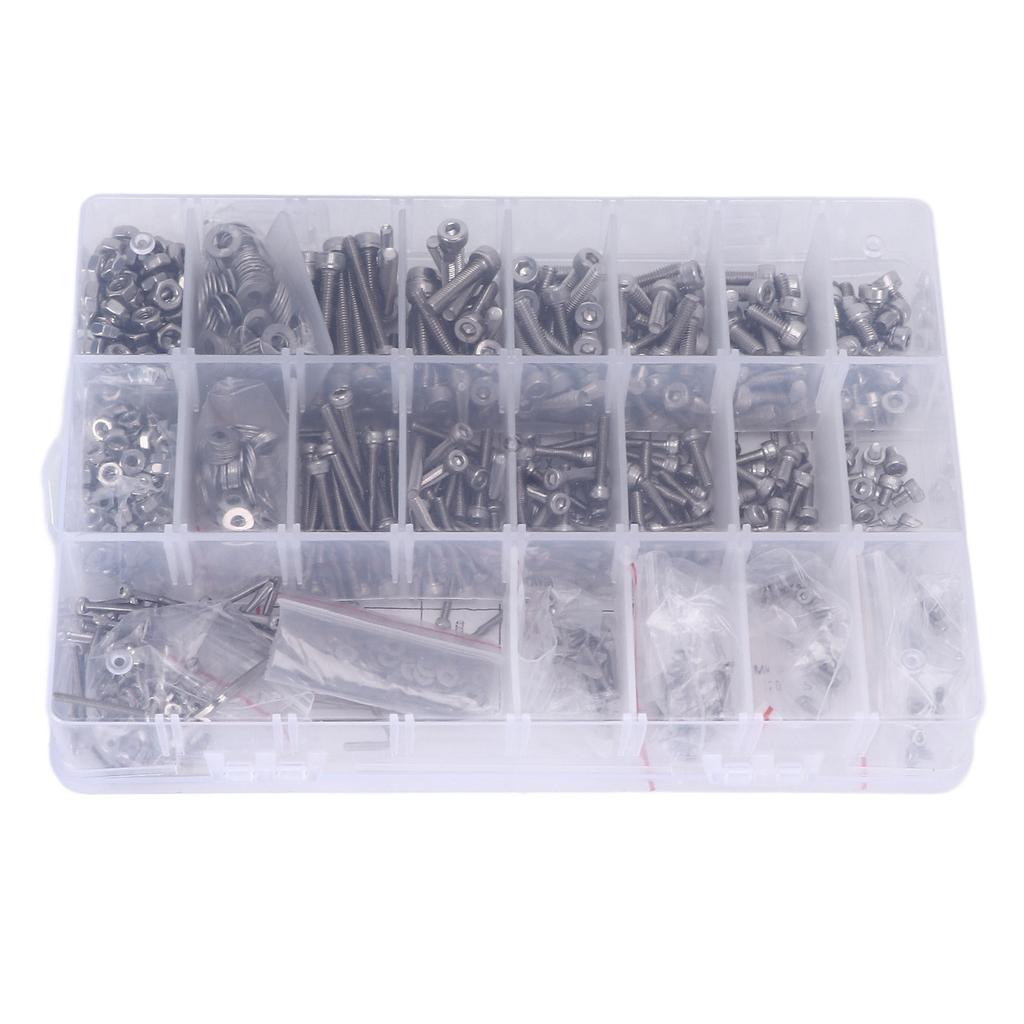 1080Pcs Set M2 M3 M4 Screw Nut Gasket Kit Stainless Steel Hex Socket Head Cap Fastener Assortment for Cars Trucks Ships