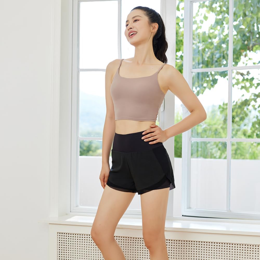 Yomoment Sports Cross Molded High for and Rosy Brown Bra, Non-Slip, Back, Built-in Cups, Sweat-Wicking, Quick-Drying, Wire-Free, Support, Padded,