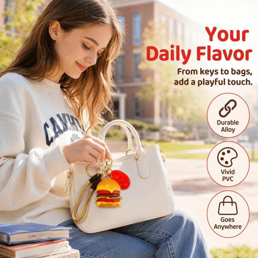 PVC Simulation Hamburger Keyring Realistic Food Beef Hamburger Ornaments Giveaway