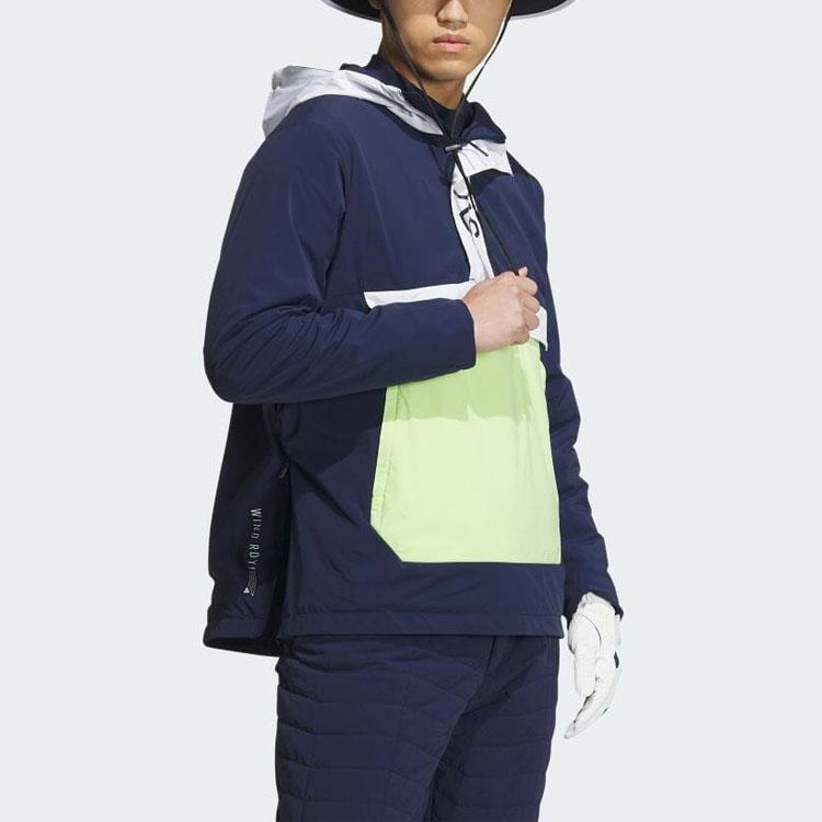 Adidas Color Block Letter Print Hooded Pullover Jacket Men jackets Blue HY0976