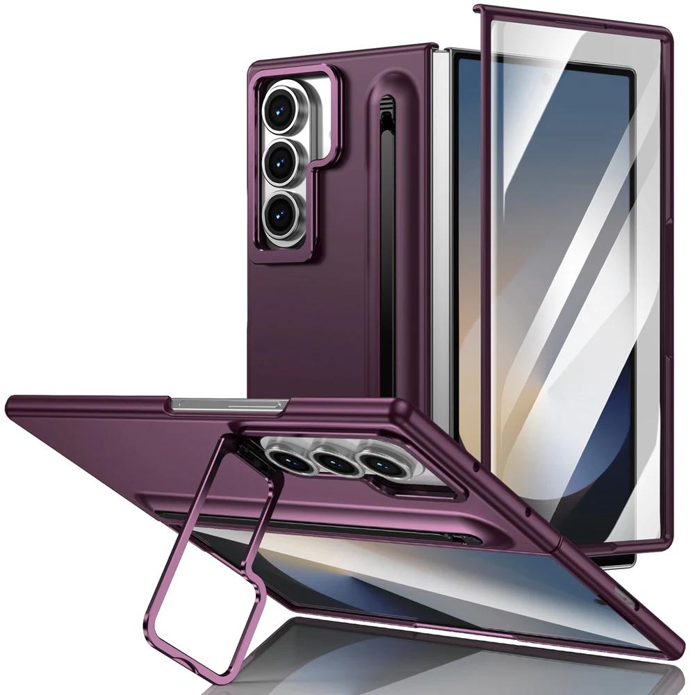 Luxury Multifunctional Lens Holder Touch Pen Case for Samsung Galaxy Z Fold 7 6 5 4 Shockproof Built-in Glass Screen Film Cover