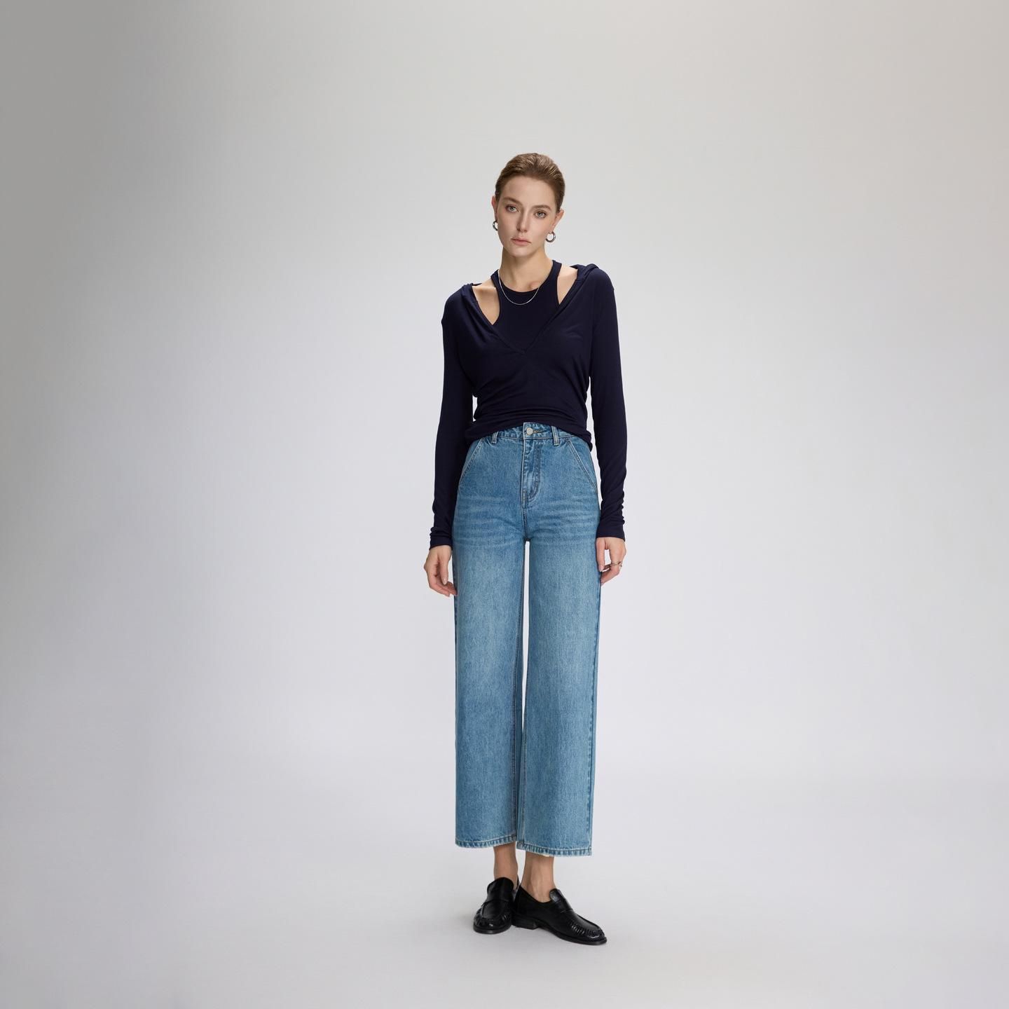 MBB Women s Light Blue High Waist Wide Leg Jeans, Spring 2026 Retro Washed Nine-Point Straight Leg 27 светло-синий