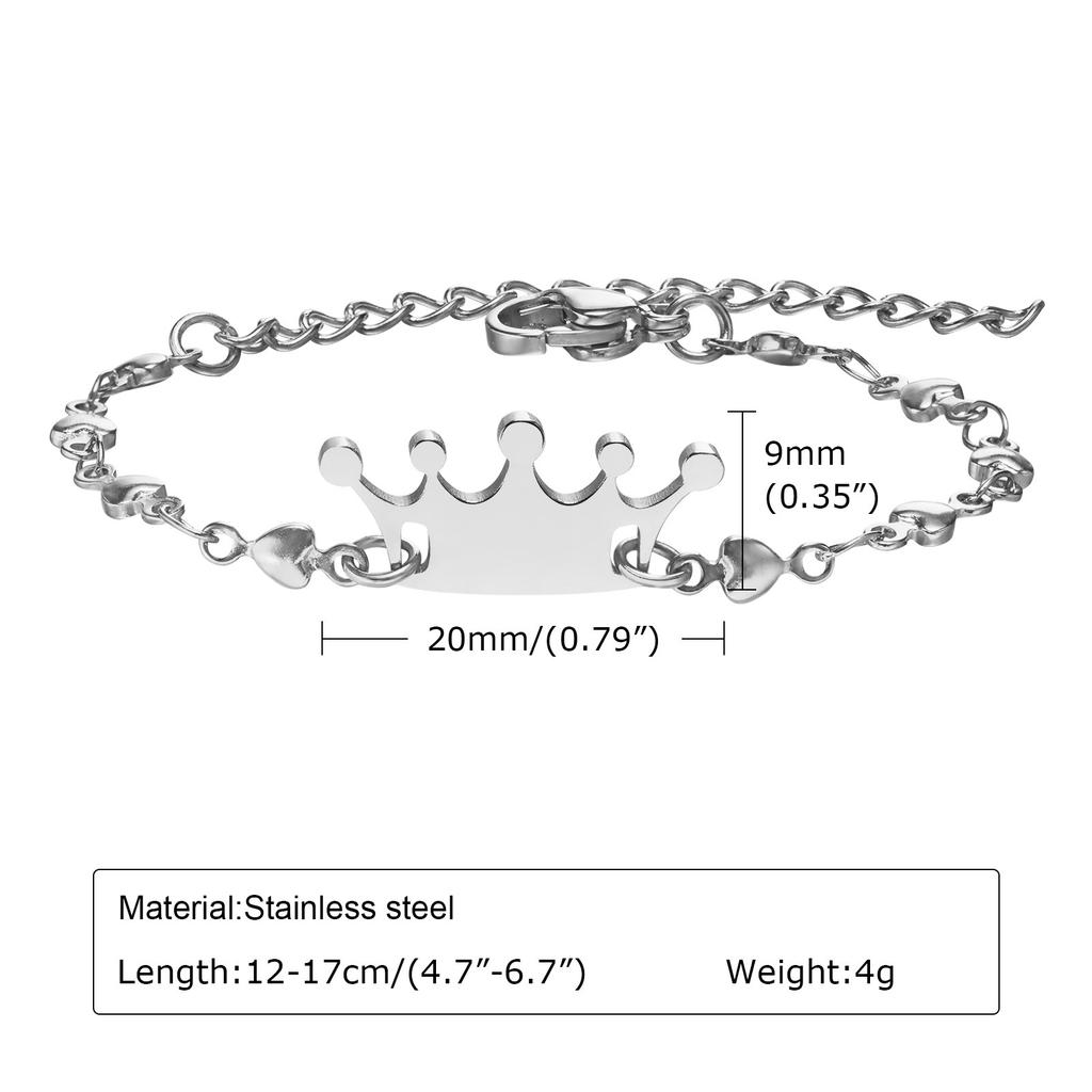 Custom Personalized Name ID Bracelet Gilrs Boy Gifts, Stainless Steel Curb Chain Link Crown Bracelet Not Allergic