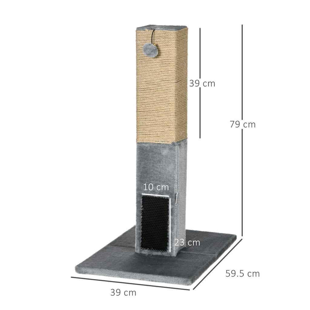 Cat Scratching Post with 2 Toy Balls and Brush, Made of Wood, Jute and Plush, 59.5x39x79 Cm, Grey