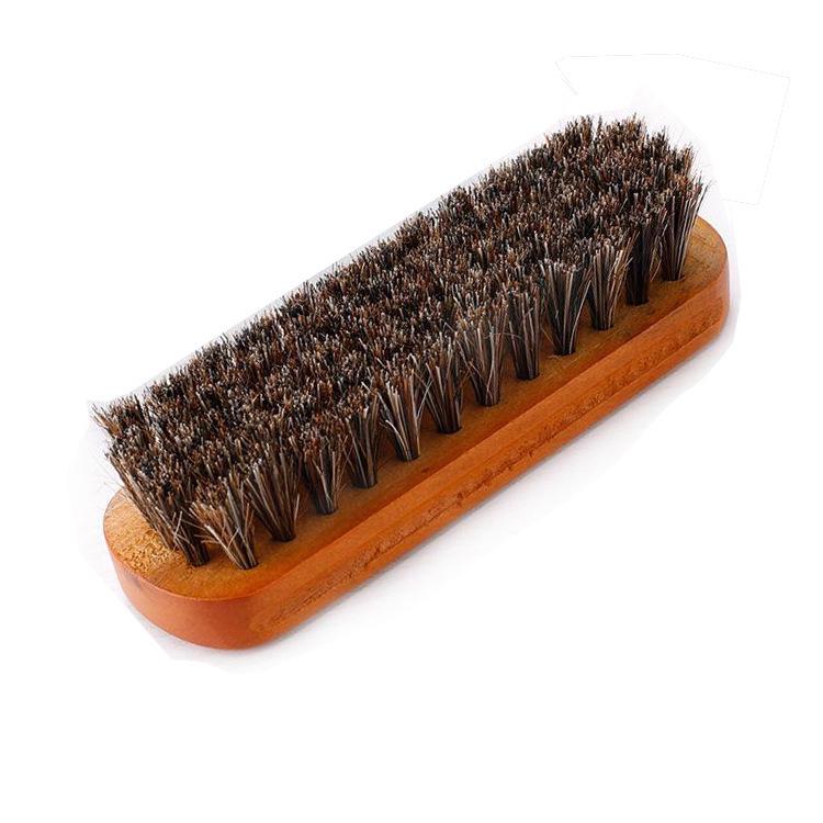 Premium Horsehair Leather Shoe Brush - Solid Wood, Soft Brown-Red Bristles, Ideal for Cleaning and Dusting.