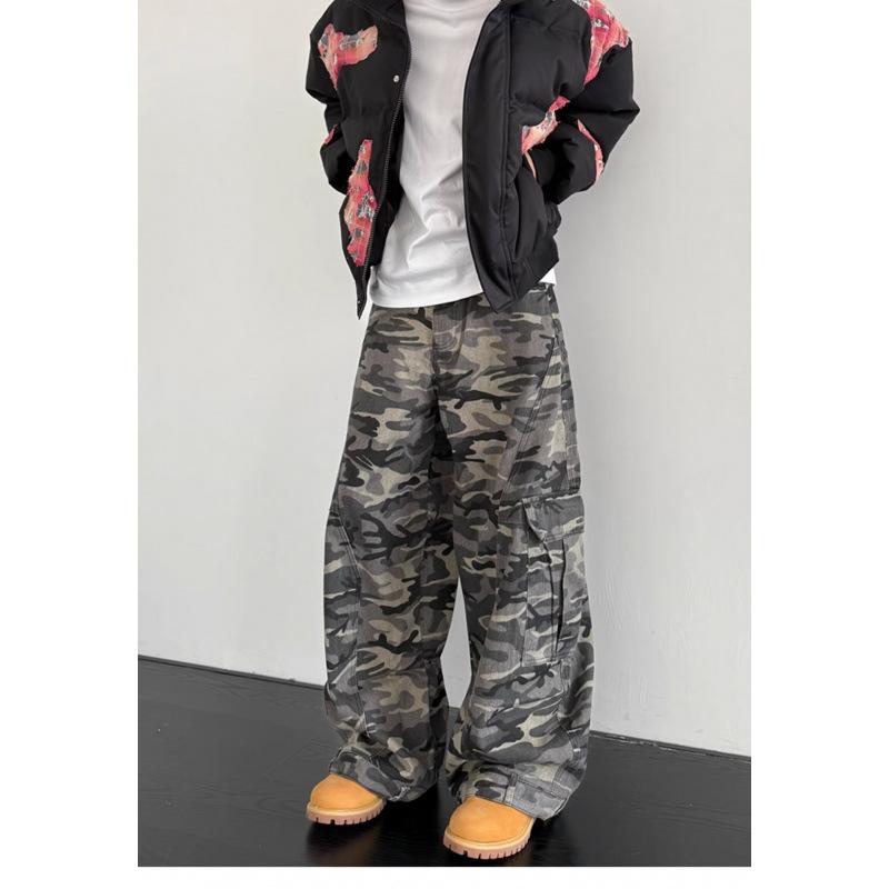 JYL Unisex Cargo Pants European Camo Wide-Leg Deconstructed Denim L детские порошок