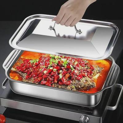 Thickened Stainless Steel Grilled Fish Tray - Rectangular Deep Tray for Induction Cookers & Commercial BBQs