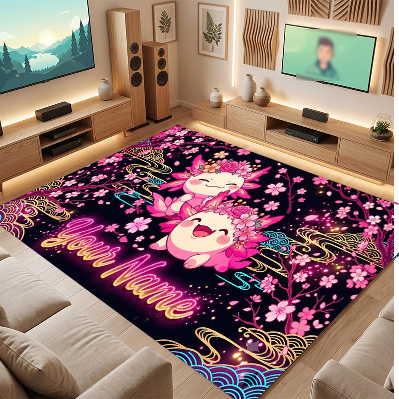 Floral Garden Theme Soft Crystal Velvet Rug Custom Name & Text Print Non Slip Floor Rug for Bedroom Living Room