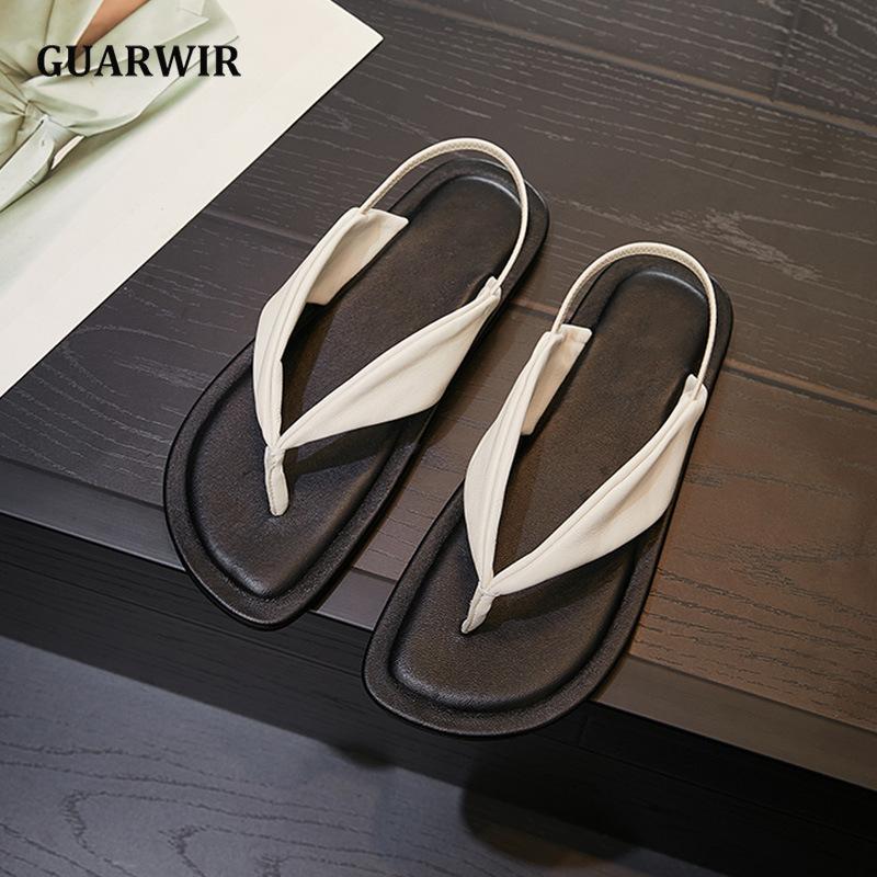 

Sheepskin flip-flops sandals women s summer wear comfortable and breathable open-toed flat bottom contrasting color beach women s cool slippers 40