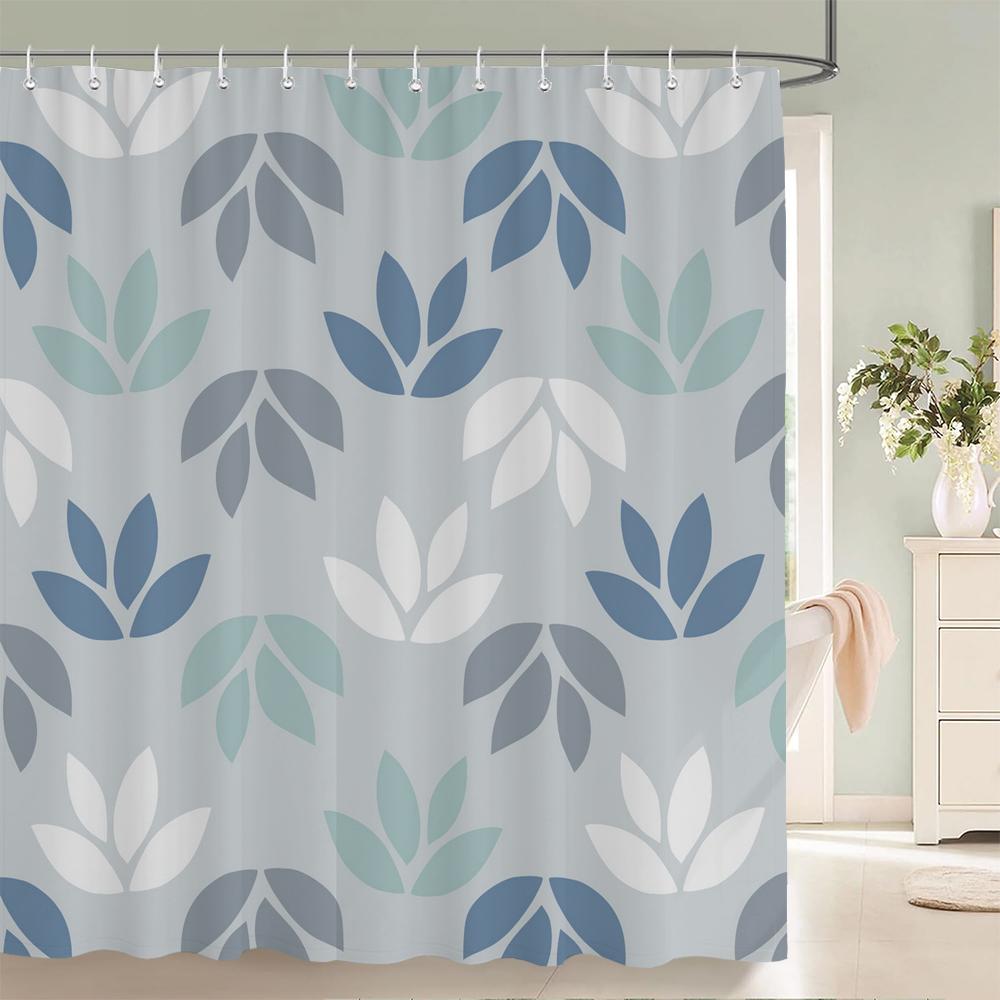 Simple style Flowers and Leaves Printed Shower Curtain Polyester Geometry Waterproof Bathroom Curtain Home Decoration With Hooks