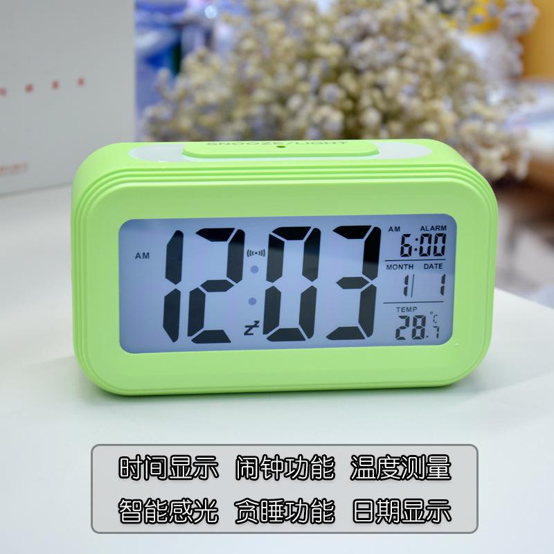 New electronic alarm clock Children's silent walking time LED intelligent photosensitive large-screen digital display luminous student wake-up alarm