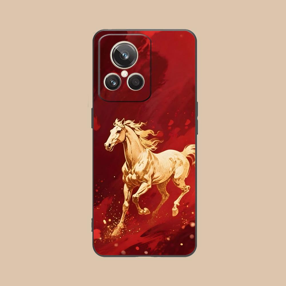 

Golden Horse Year Mobile Phone Case for Realme 15 14 13 12 11 10 9 Pro Plus T i Lite 5G Colorful Printing Cover Smartphone Cover realme 9i 5G