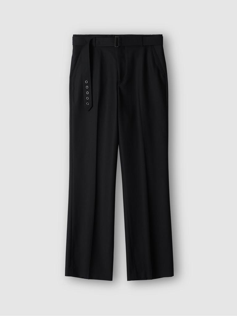 Pokeopeiseu Belted Straight Flare Trousers Black