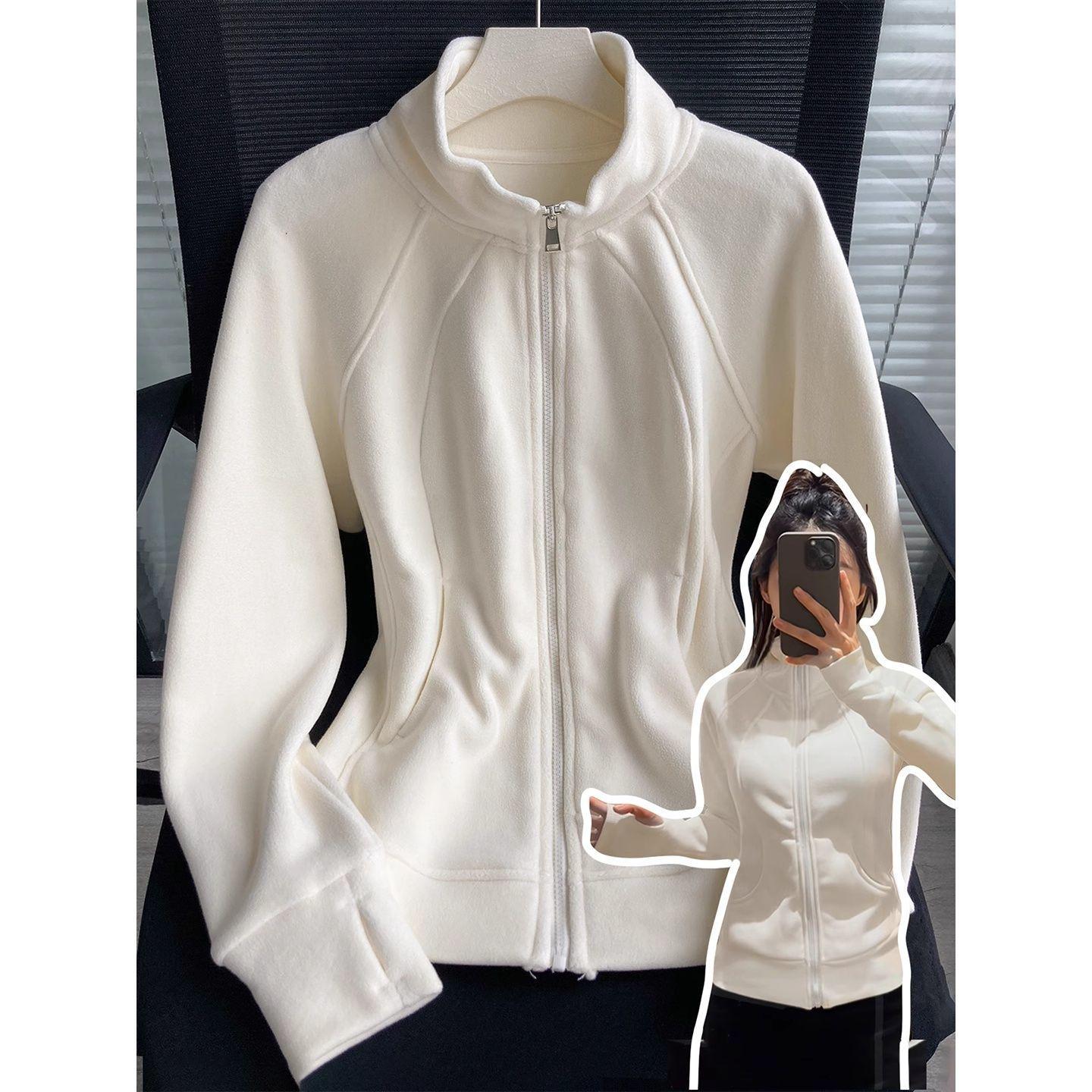 

Petite Women s Fleece-Lined Autumn/Winter Jacket: Thickened Sweatshirt-Style Windbreaker, Maillard Fashion. L