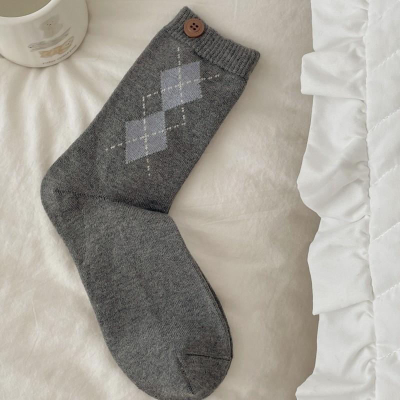 Diamond-shaped Wool Socks, Mid-calf Socks, Autumn and Winter Women's Casual Thickened Warm Women's Socks, Pile Socks