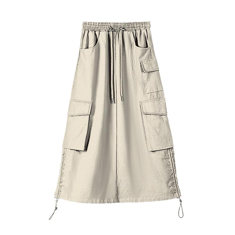 

Юбка с высокой посадкой, женская, лето 2025 года, новая, высокая талия и тонкая, корейская версия, однотонная юбка-инструмент, повседневная, А-образная юбка one size fits all