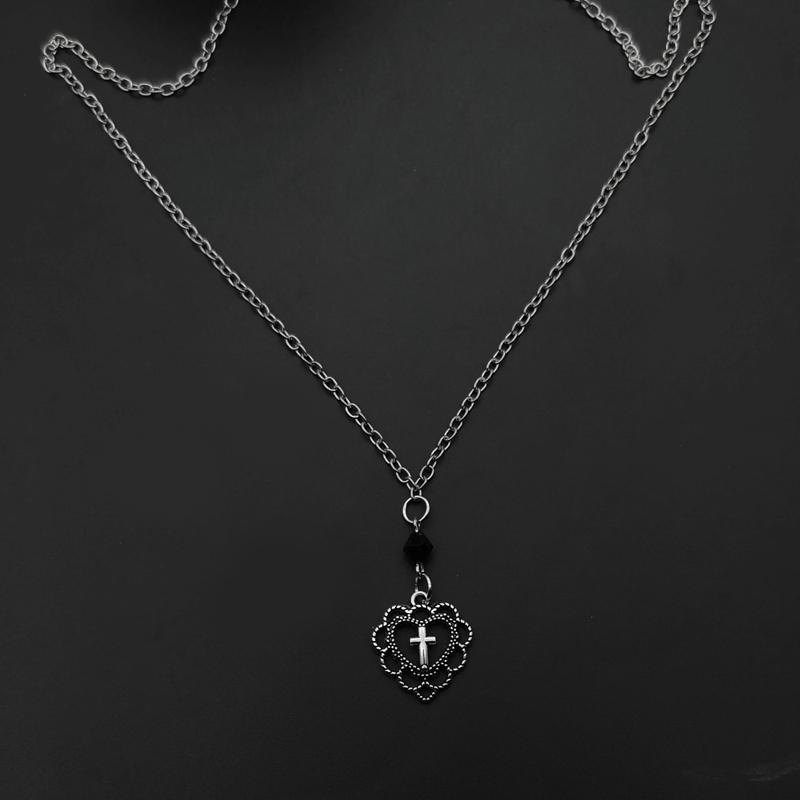 New Gothic Punk Style Hollow Heart Cross Pendant Necklace Religion Dark Art Goth Jewellery Necklaces for Women Rock Metal Gifts