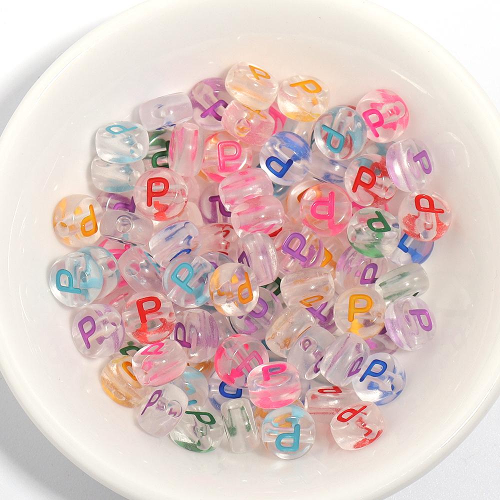 100Pcs Acrylic Flat Letter Beads Colored Alphabet Clear Round Loose Bead For Bracelet Necklace Charms Jewelry Making Accessories