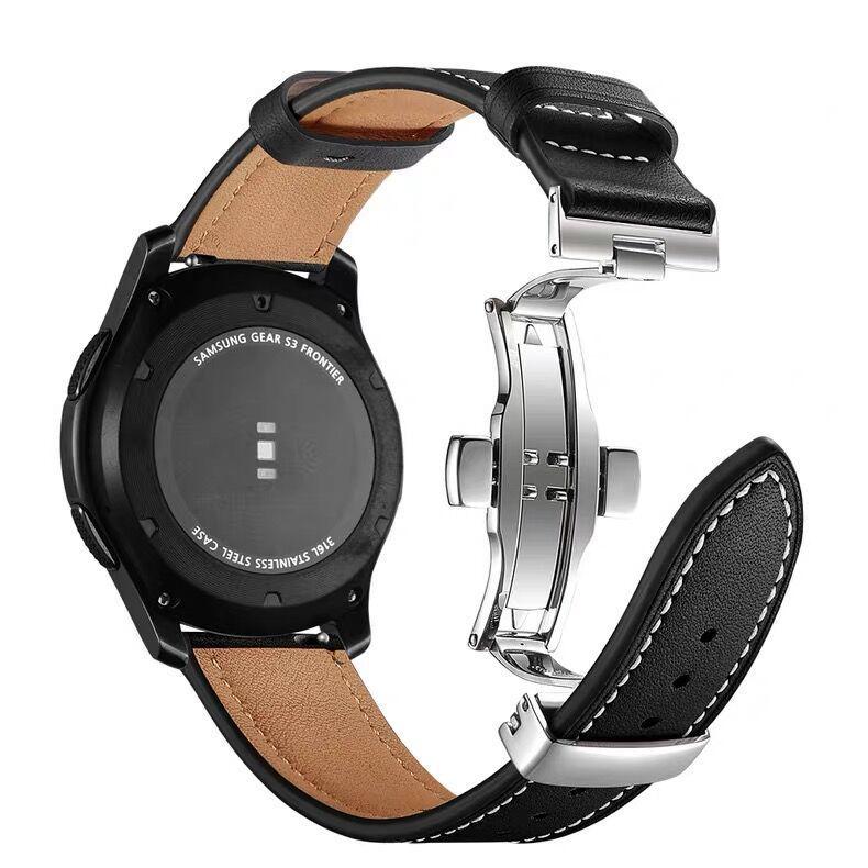 Echtes Leder Armband mit Schmetterlingsverschluss für Samsung/Huawei Uhr - Universell 20mm/22mm
