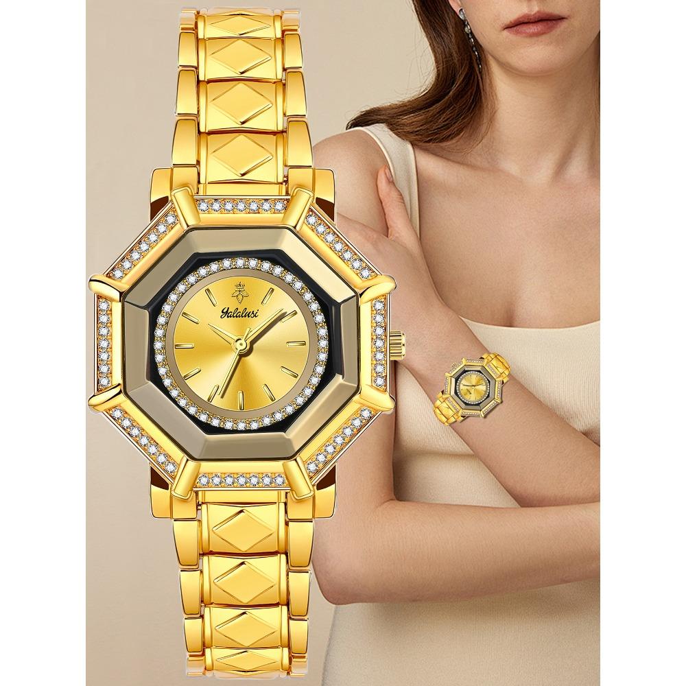 Relógio de Pulso Octogonal de Diamante para Mulheres Pulseira de Aço Inoxidável de Luxo Relógio de Quartzo Moda Strass Relógio de Pulso Feminino para Vestir
