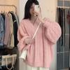 Podzim Zima Dámský svetr Harajuku oversized dlouhý rukáv s výstřihem do V pletený svetr korejský volný jednobarevný preppy svetr na všechny zápasy