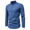 Slim Fit Business Stand Up Collar Semi Open Shirts Fashionable Solid Color Long Sleeved Men's Casual Shirts