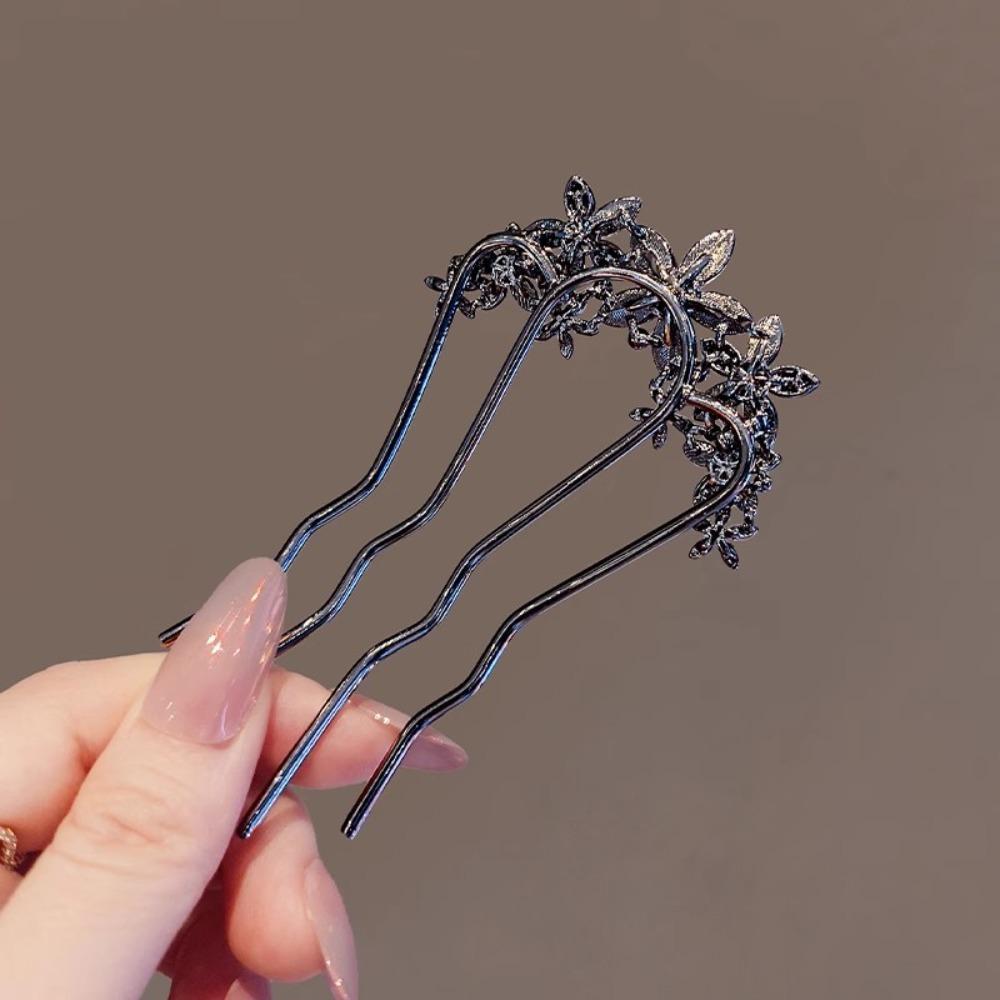 Metal Hair Stick Pearl Hairpins Simple U-shaped Hair Fork Clip Women