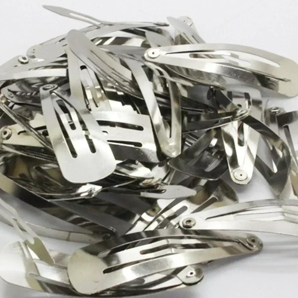 50Pc/lot Thickened Silver Button Water Drop Hair Clip for Girls Handmade DIY Material Boutique Side Clips Headwear Holiday Gifts