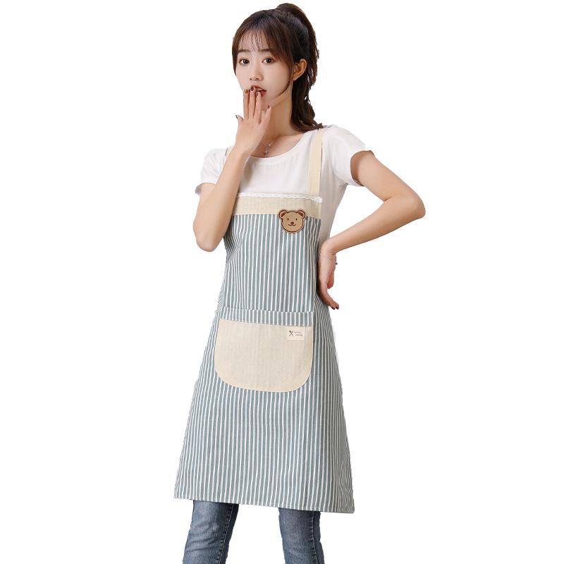 Stain & Oil Resistant Cotton Linen Striped Apron with H-Back and Sleeveless Design