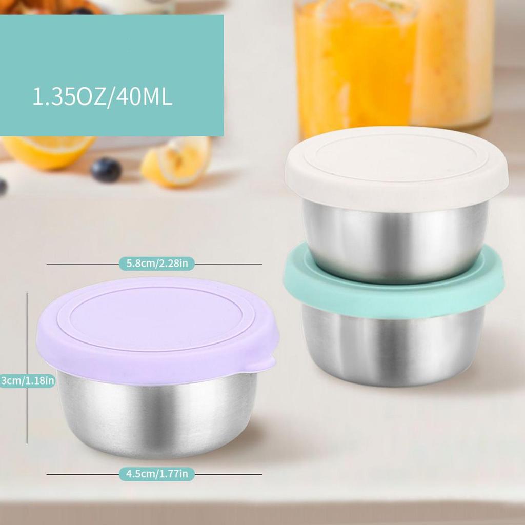 6pc Salad Dressing Container With 1.35oz Reusable Stainless Steel Cup And Leakproof Silicone Lids For Lunch Box And Picnic