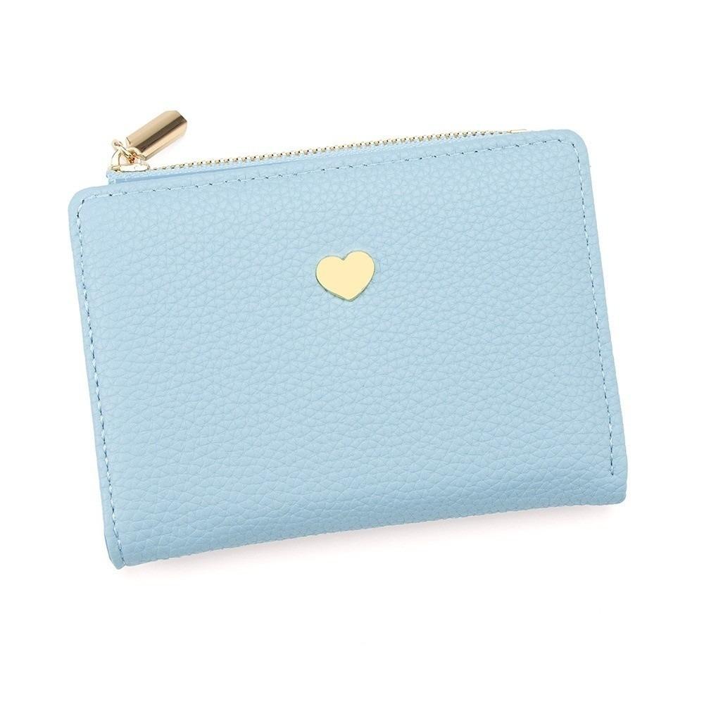 

Однотонный женский короткий кошелек с сердечком, держатель для кредитных карт, портативный складной кошелек для женщин синий